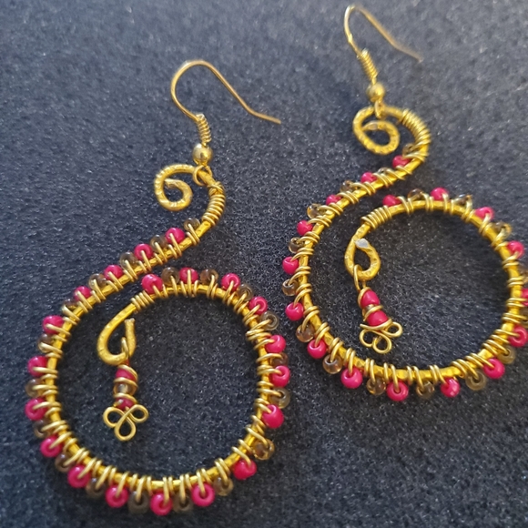 Boho wire wrapped gold dangle earrings